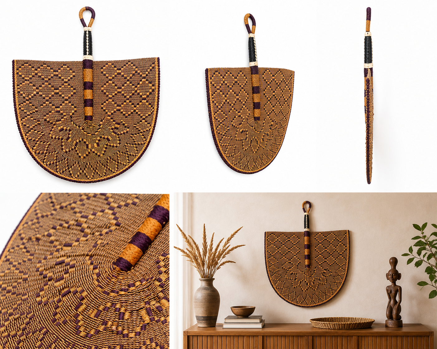 Handwoven Ghanaian Wall Fan – Earth & Ebony