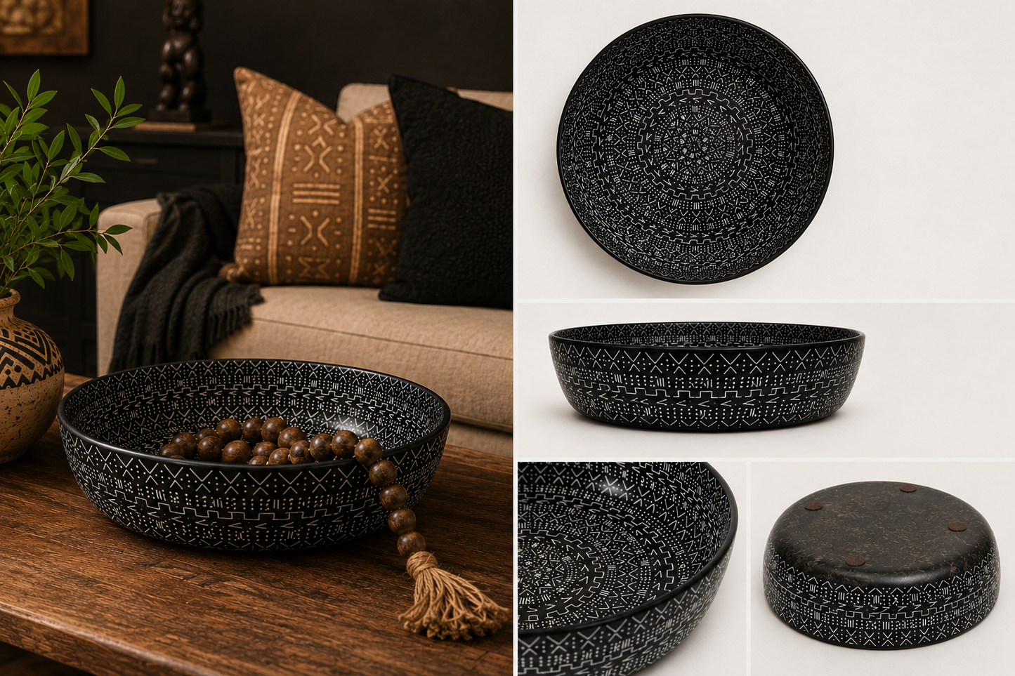 Hand-Carved Kisii Soapstone Mudcloth Decorative Bowl