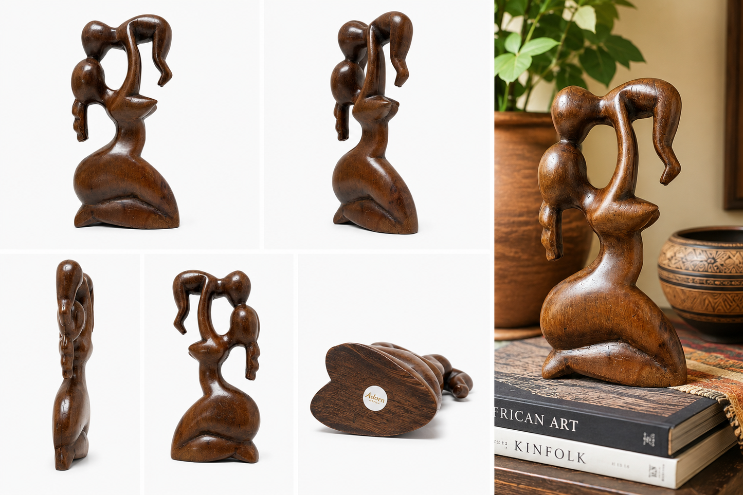 The Embrace Sculpture | Hand-Carved Mahogany Wood Sculpture