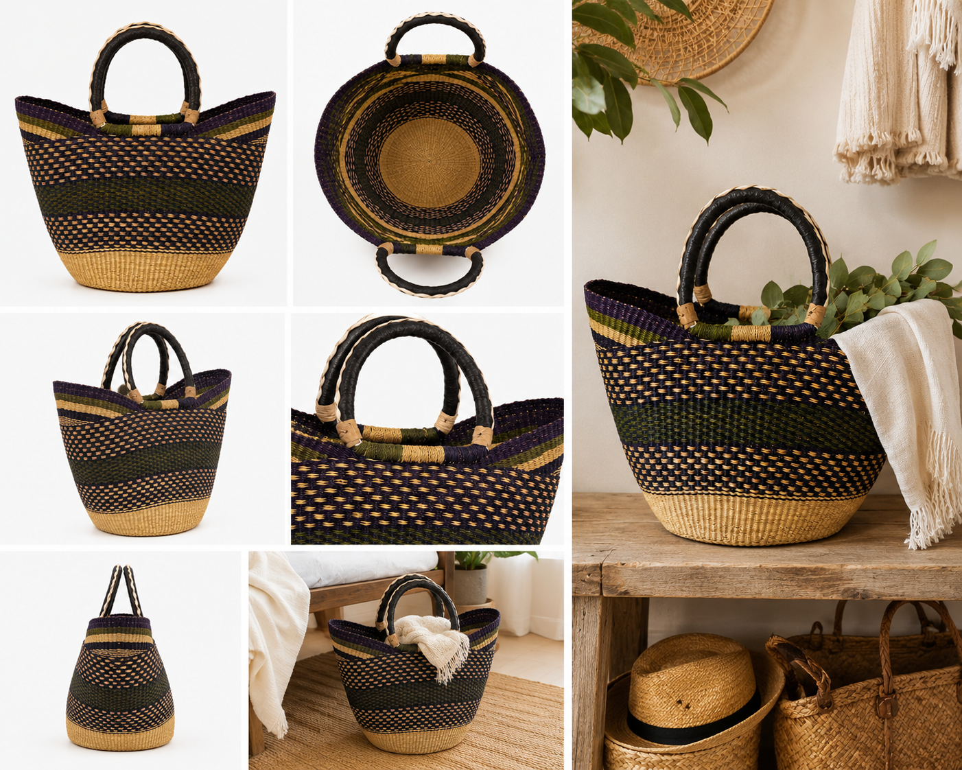 Savannah Olive Market Tote | Handwoven Ghana Basket Tote