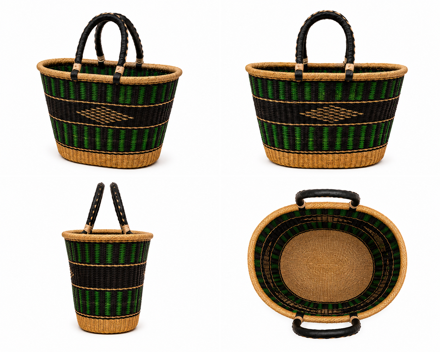 Emerald Heritage Market Tote | Handwoven Ghanaian Basket Bag