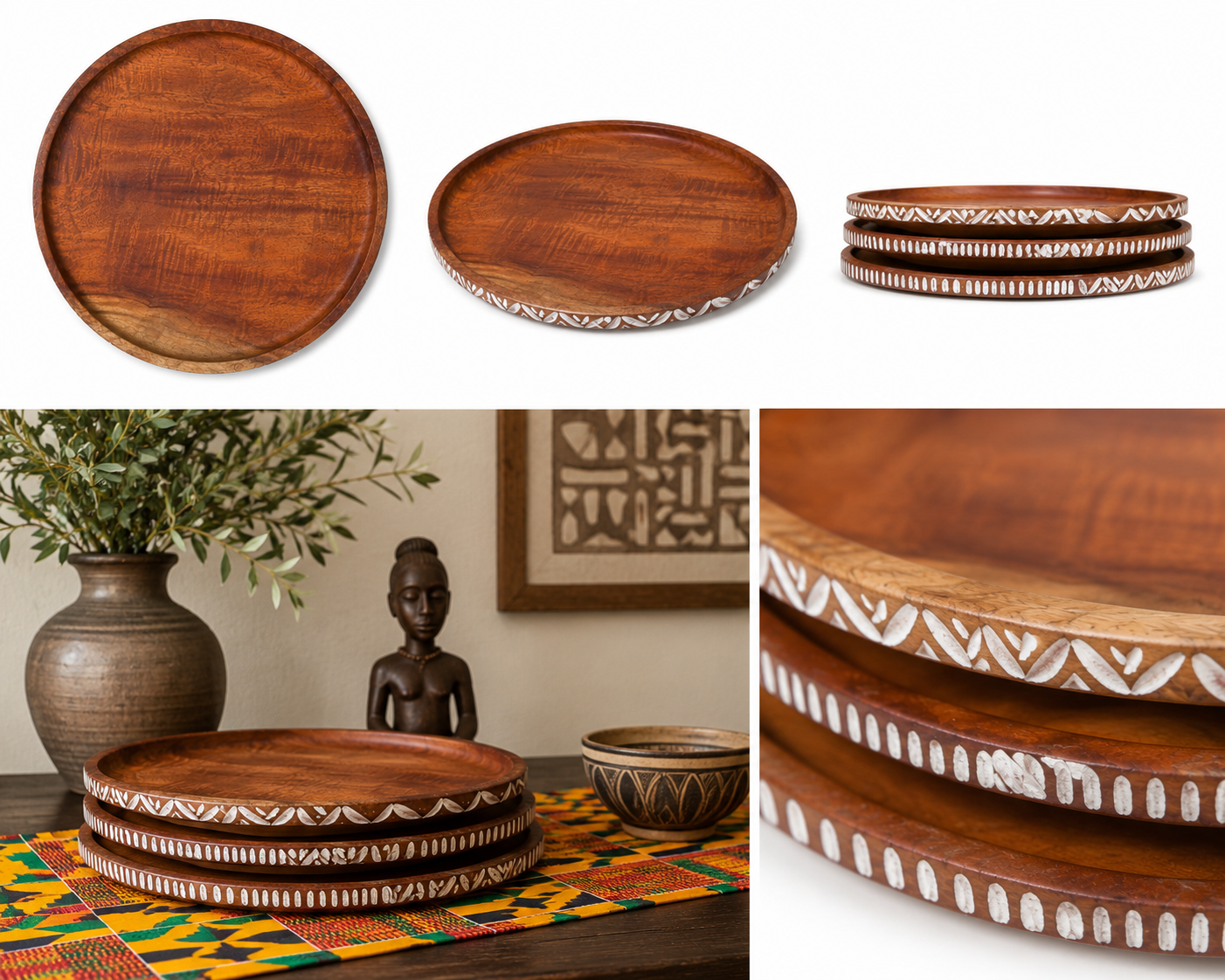 Hand-Carved Ghanaian Wooden Serving Tray