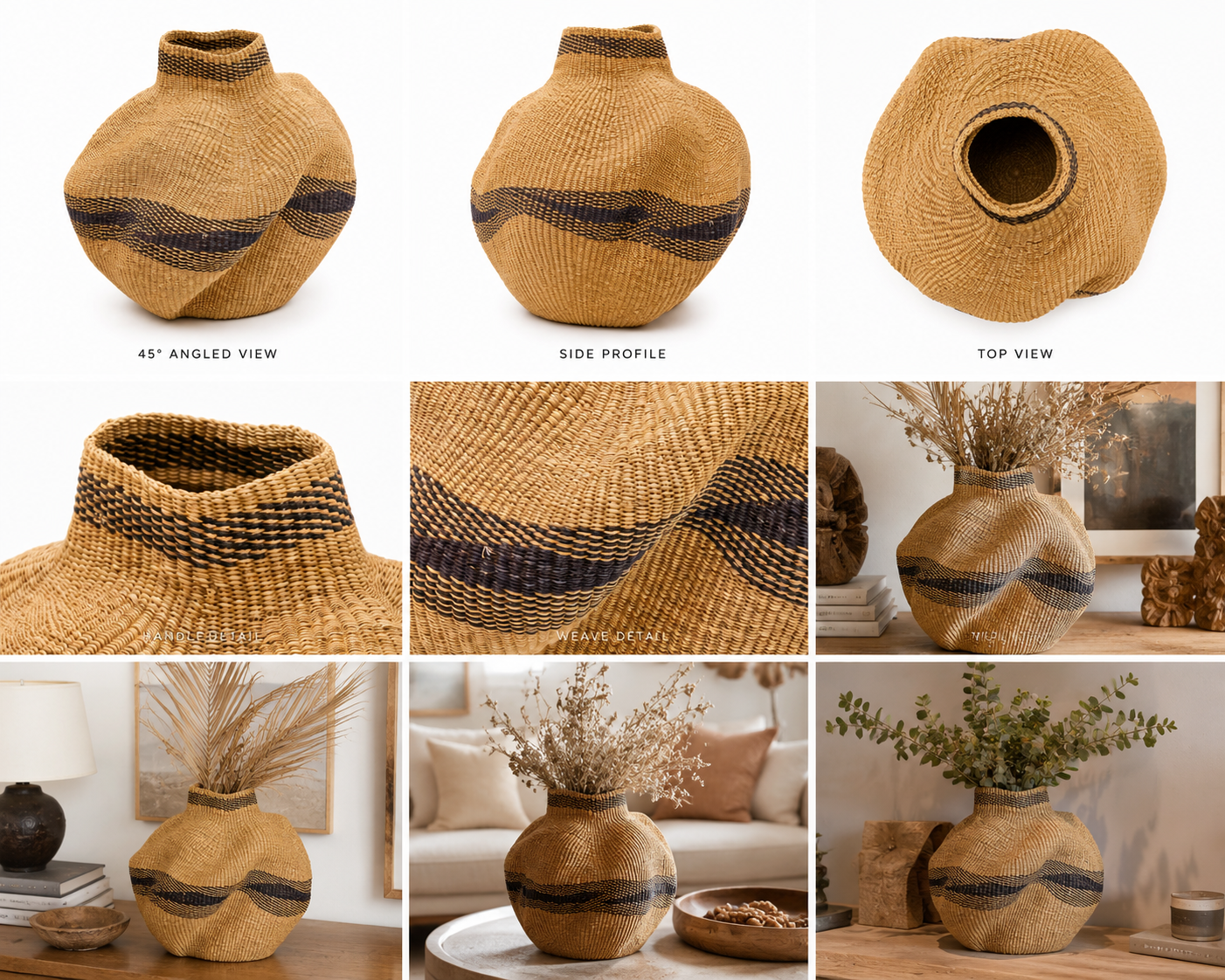 Sankofa Sculptural Vessel Basket | Handwoven Ghanaian Basket Bag