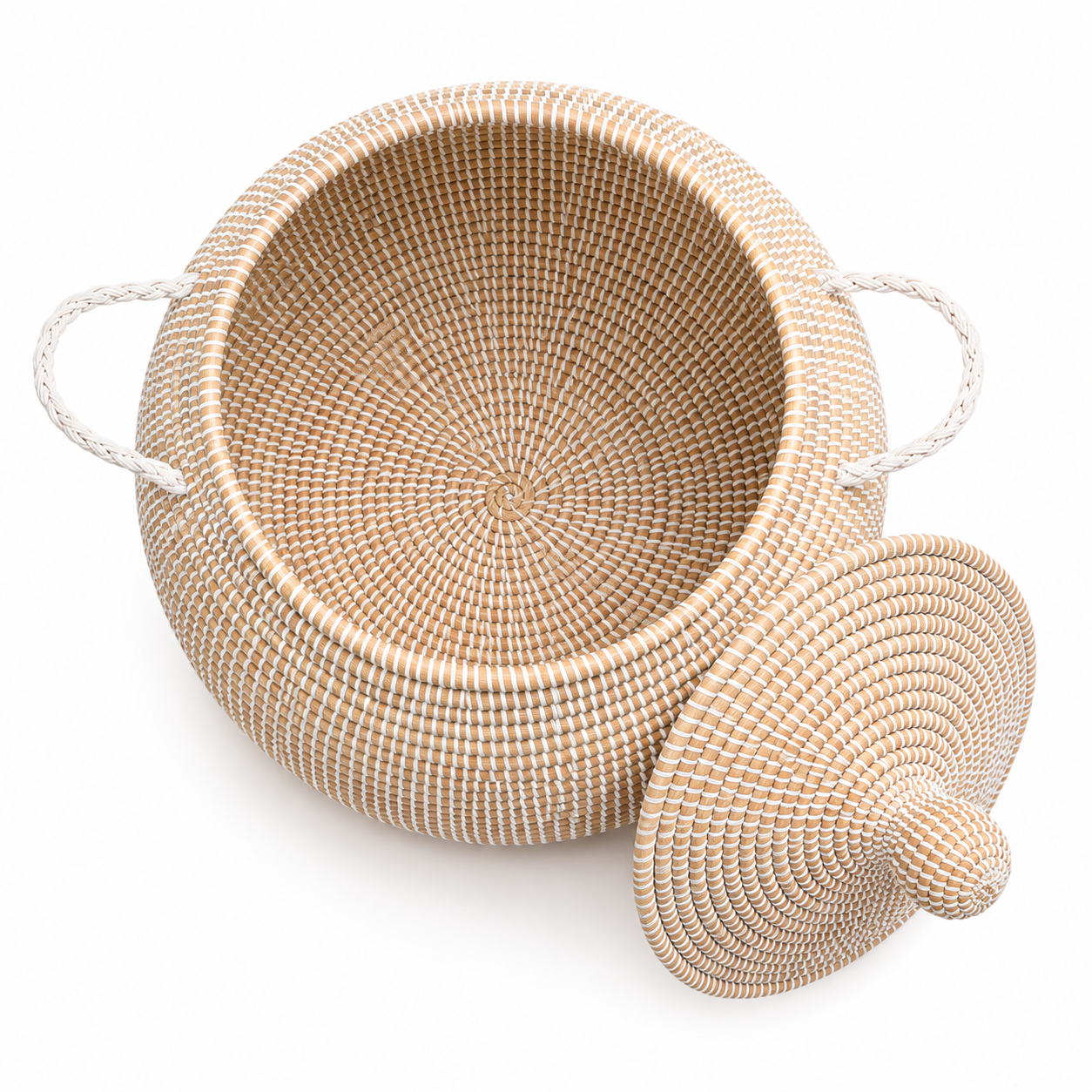 The Sanaa Handwoven Table Basket | Natural Lidded Statement Basket — Made in Senegal