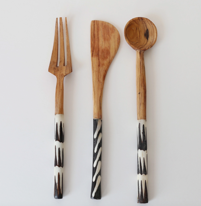 Wood and Bone Cutlery Serving set