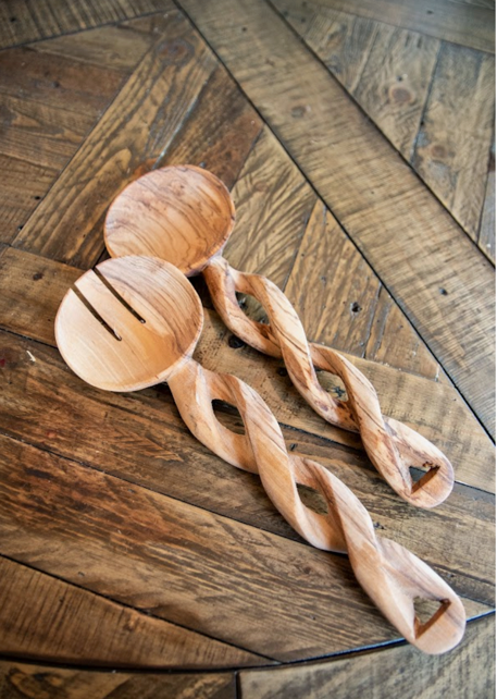 Twisted Wooden Serving Spoons Set