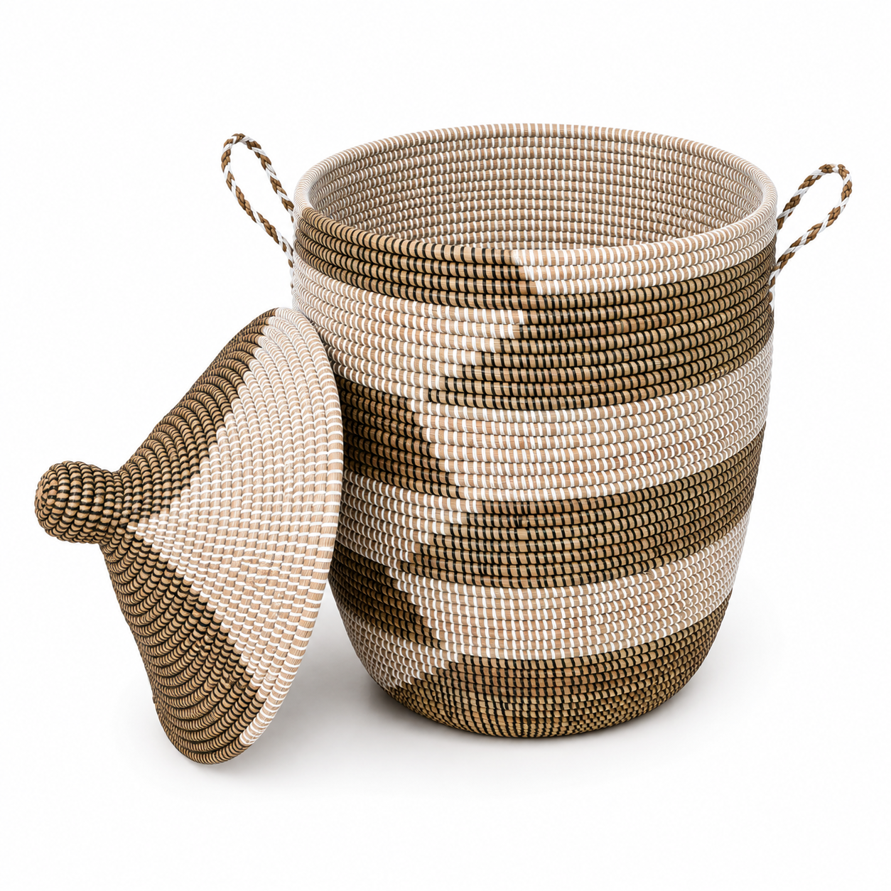 The Ndar Handwoven Basket | Medium Lidded Storage Basket — Made in Senegal