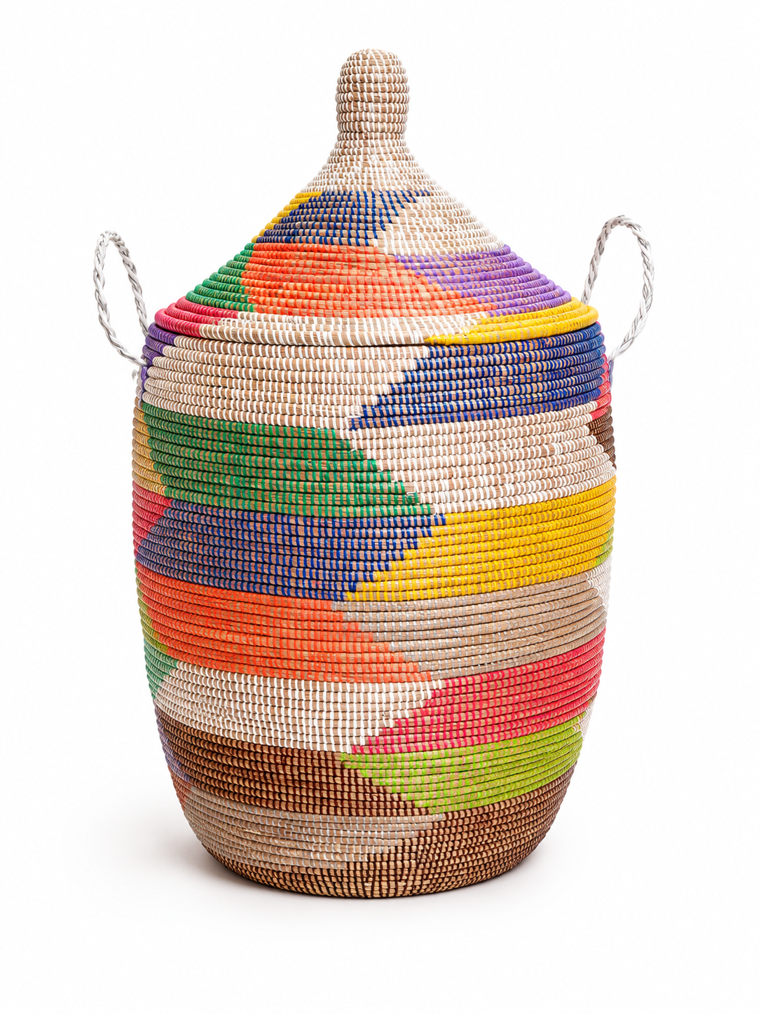 The Kaleidoscope Handwoven Basket | Multicolor Lidded Storage Basket — Made in Senegal