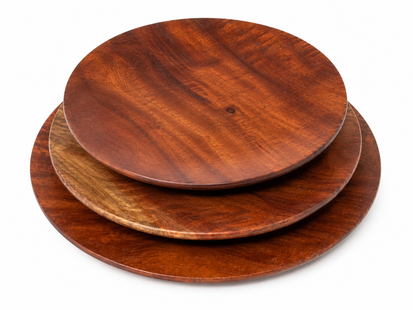 Handcrafted Mahogany Wood Plate Set (Set of 3)