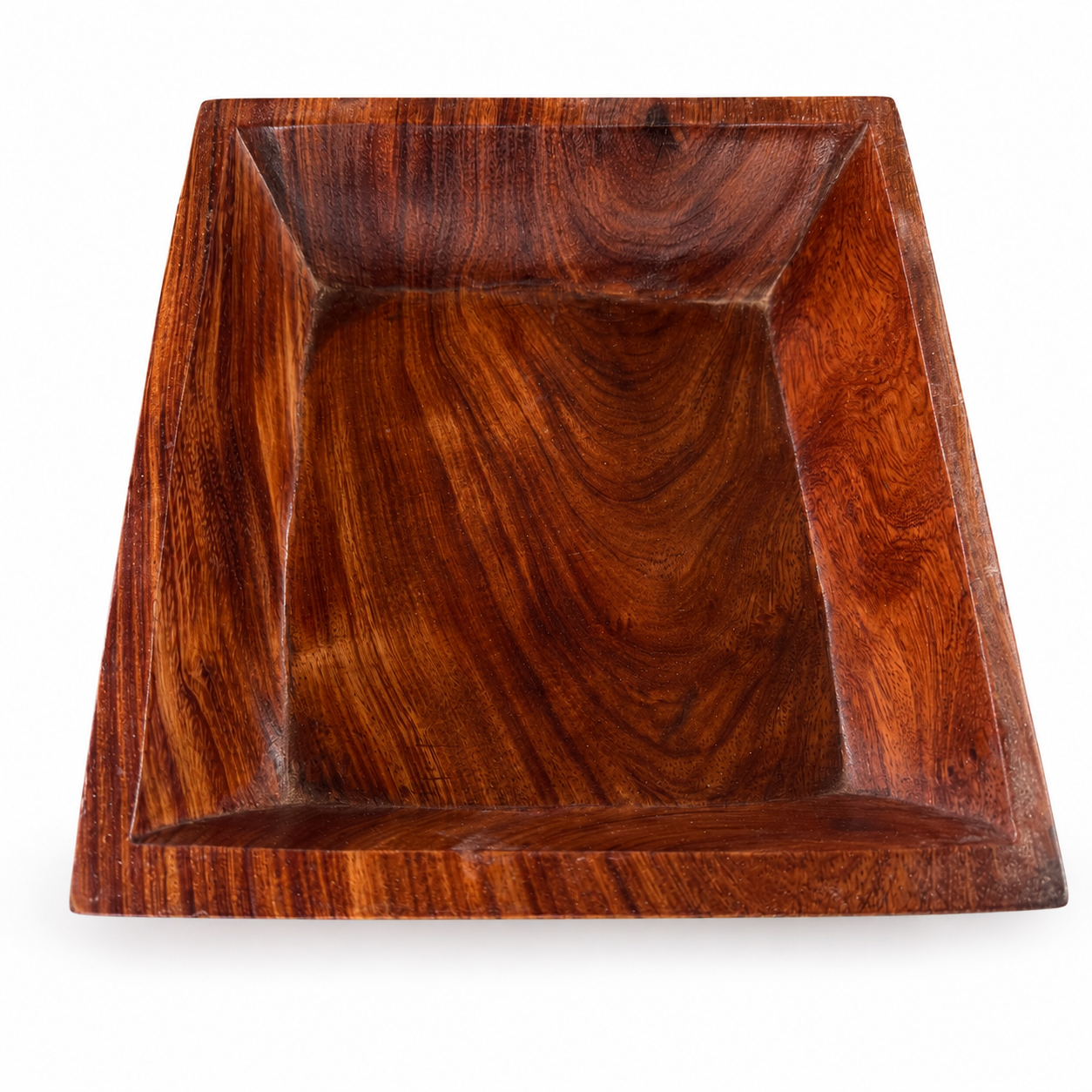 Hand-Carved Mahogany Square Bowl
