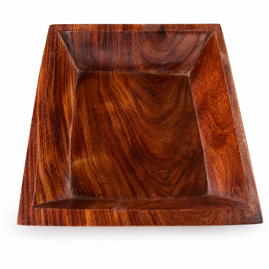 Hand-Carved Mahogany Square Bowl