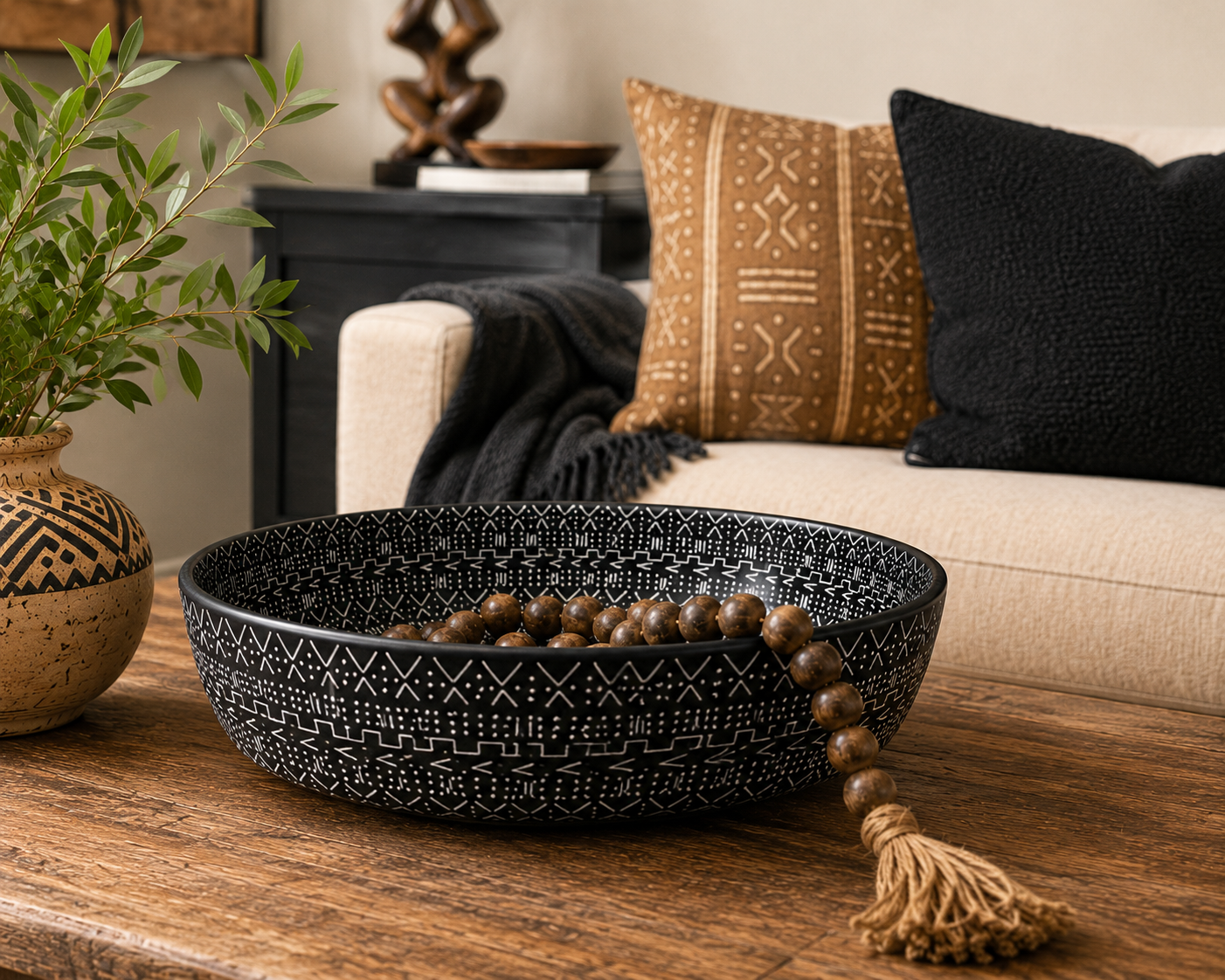 Hand-Carved Kisii Soapstone Mudcloth Decorative Bowl