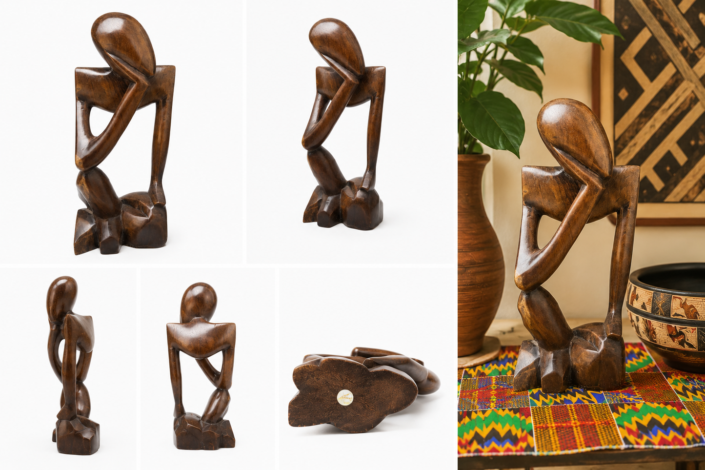 Contemplation Hand-Carved Mahogany Sculpture
