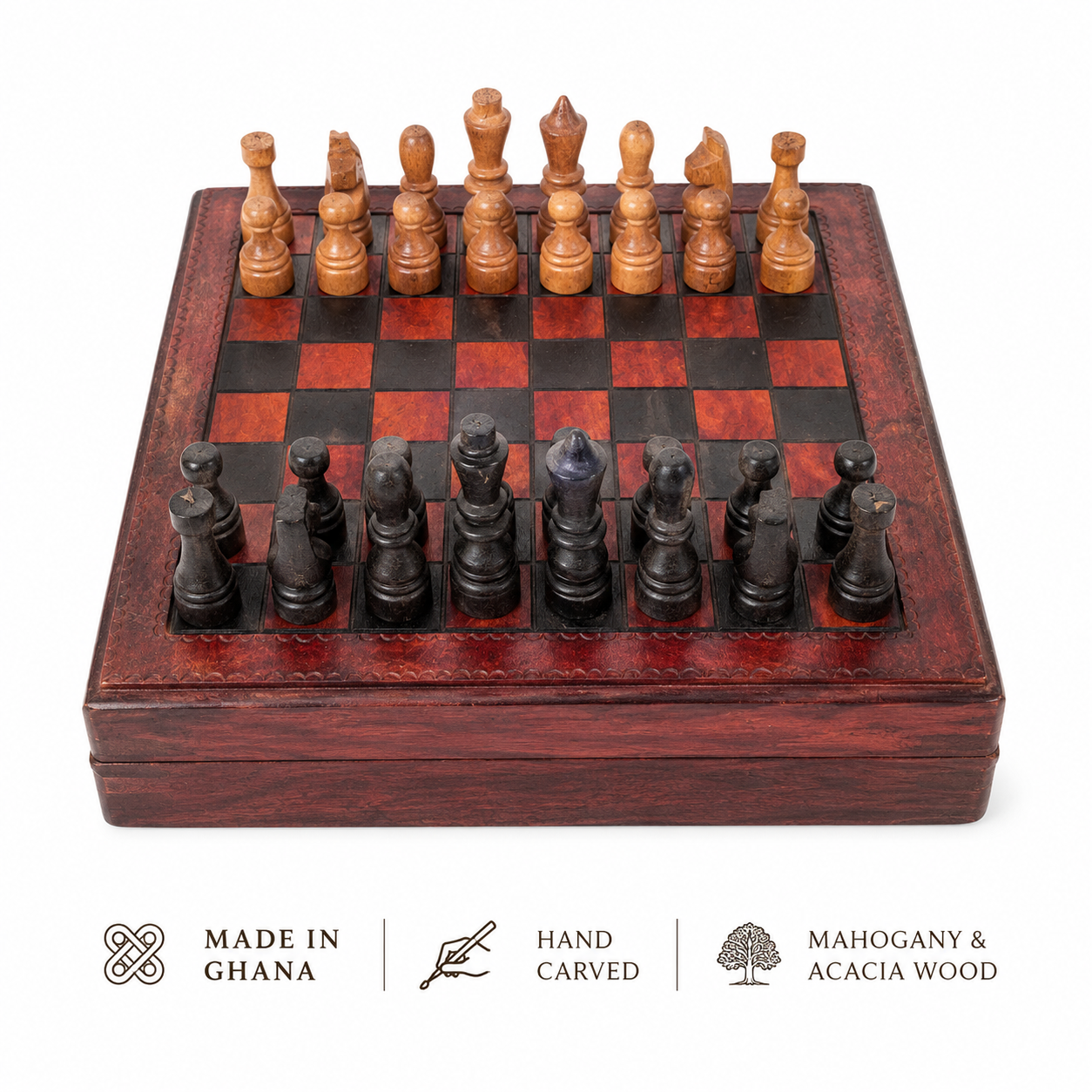 Hand-Carved Ghanaian Chess Set