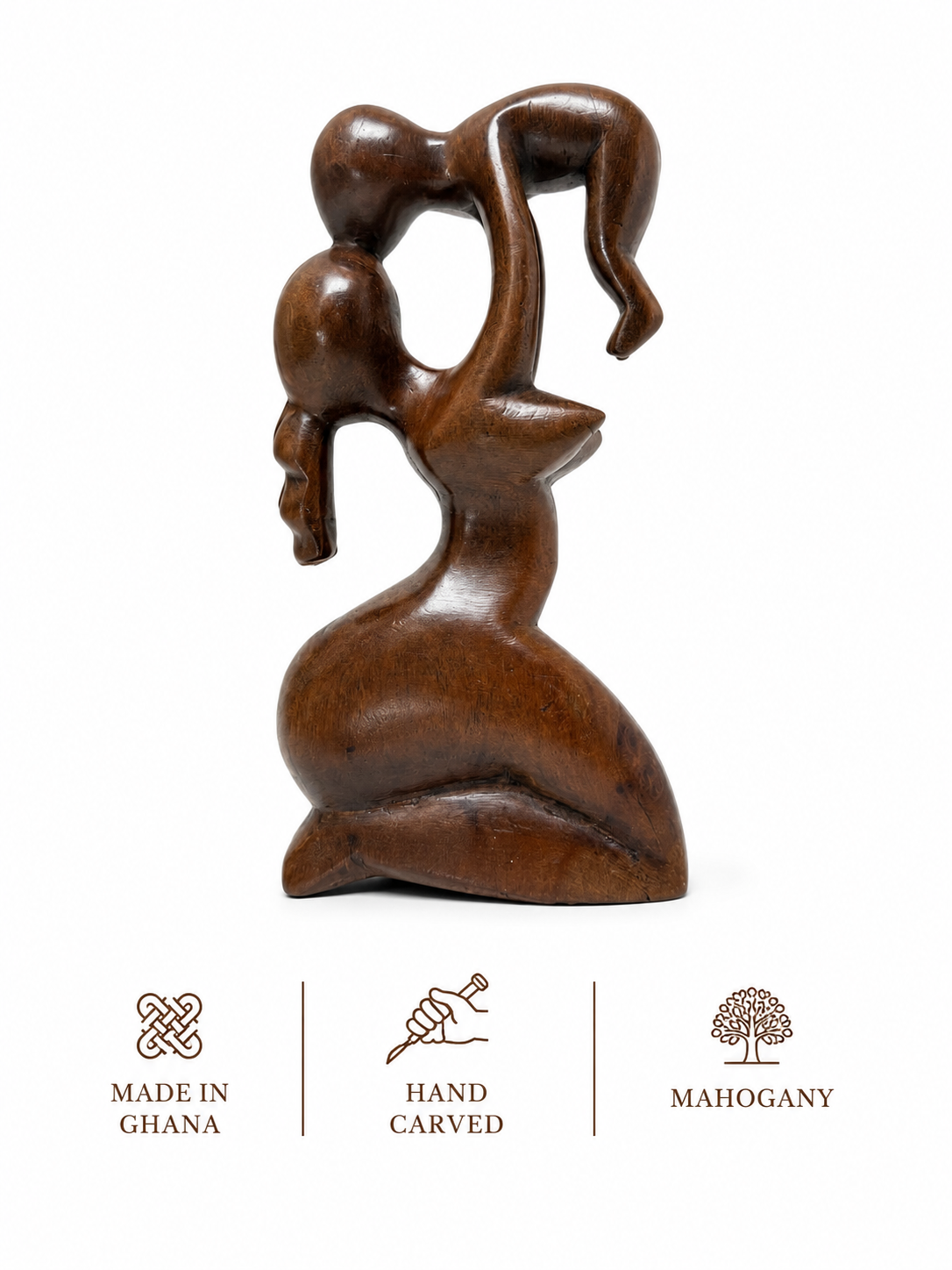 The Embrace Sculpture |  Hand-Carved Mahogany Wood Sculpture