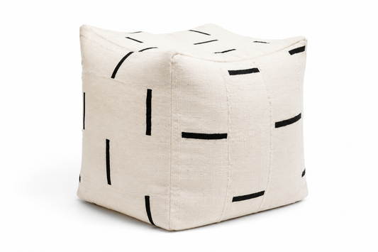 White Bogolan Pouf Ottoman and Bean Bag Chair