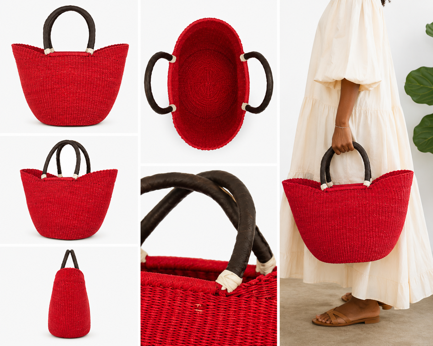 Crimson Market Tote| Handwoven Ghanaian Basket Bag