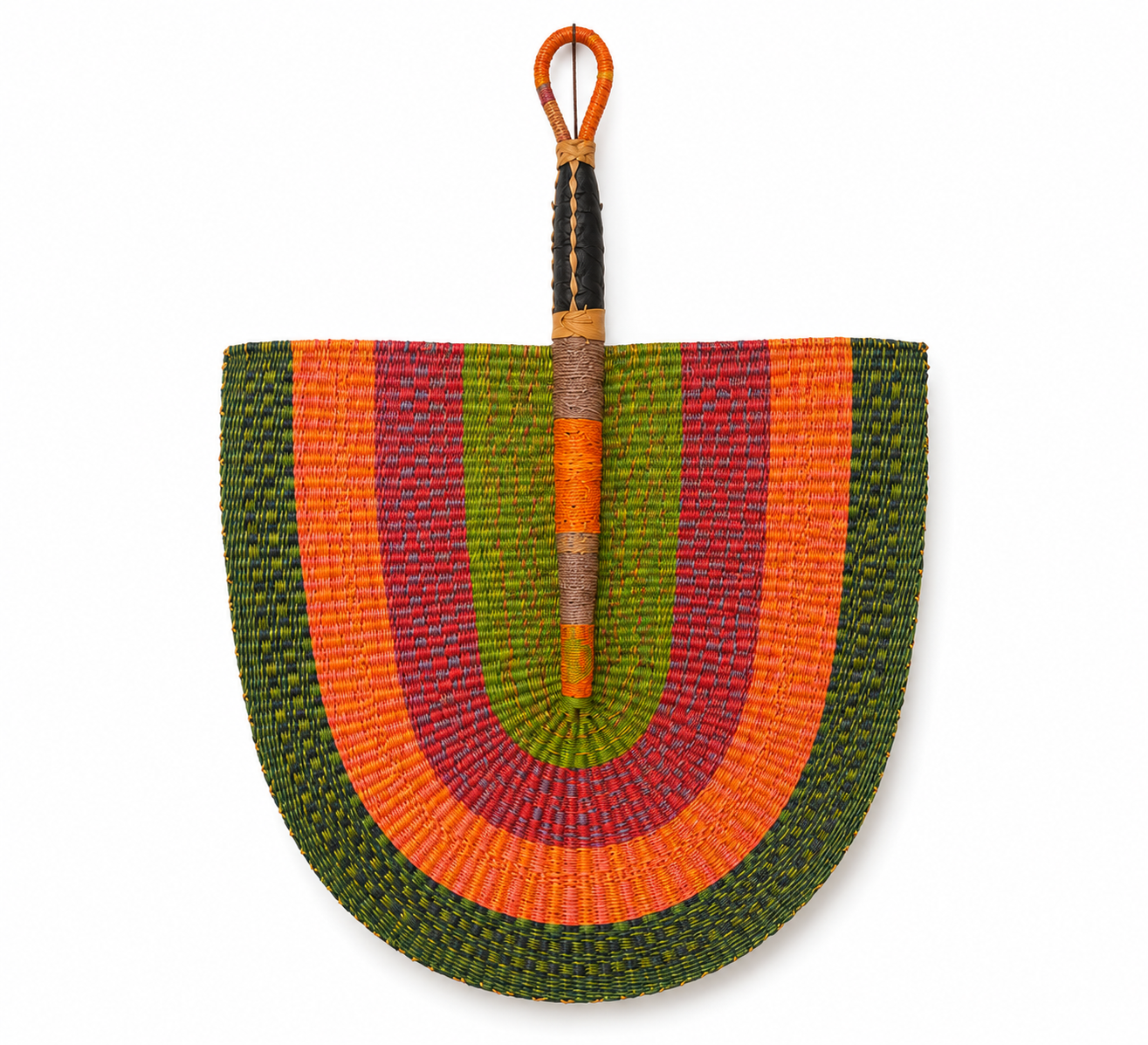 Handwoven Ghanaian Wall Fan – Sunset Kente
