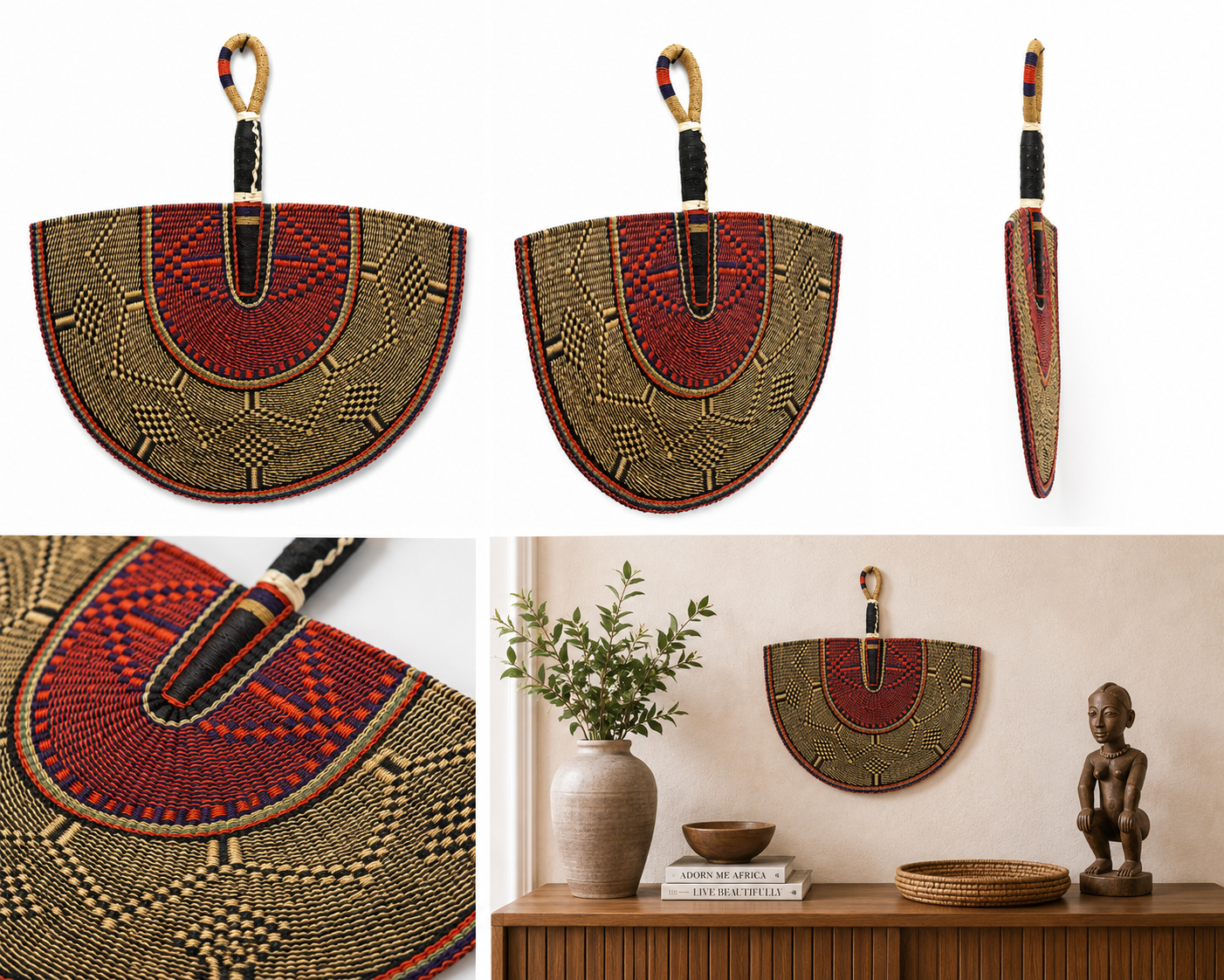 Handwoven Ghanaian Wall Fan – Savanna nights
