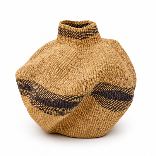 Sankofa Sculptural Vessel Basket | Handwoven Ghanaian Basket Bag