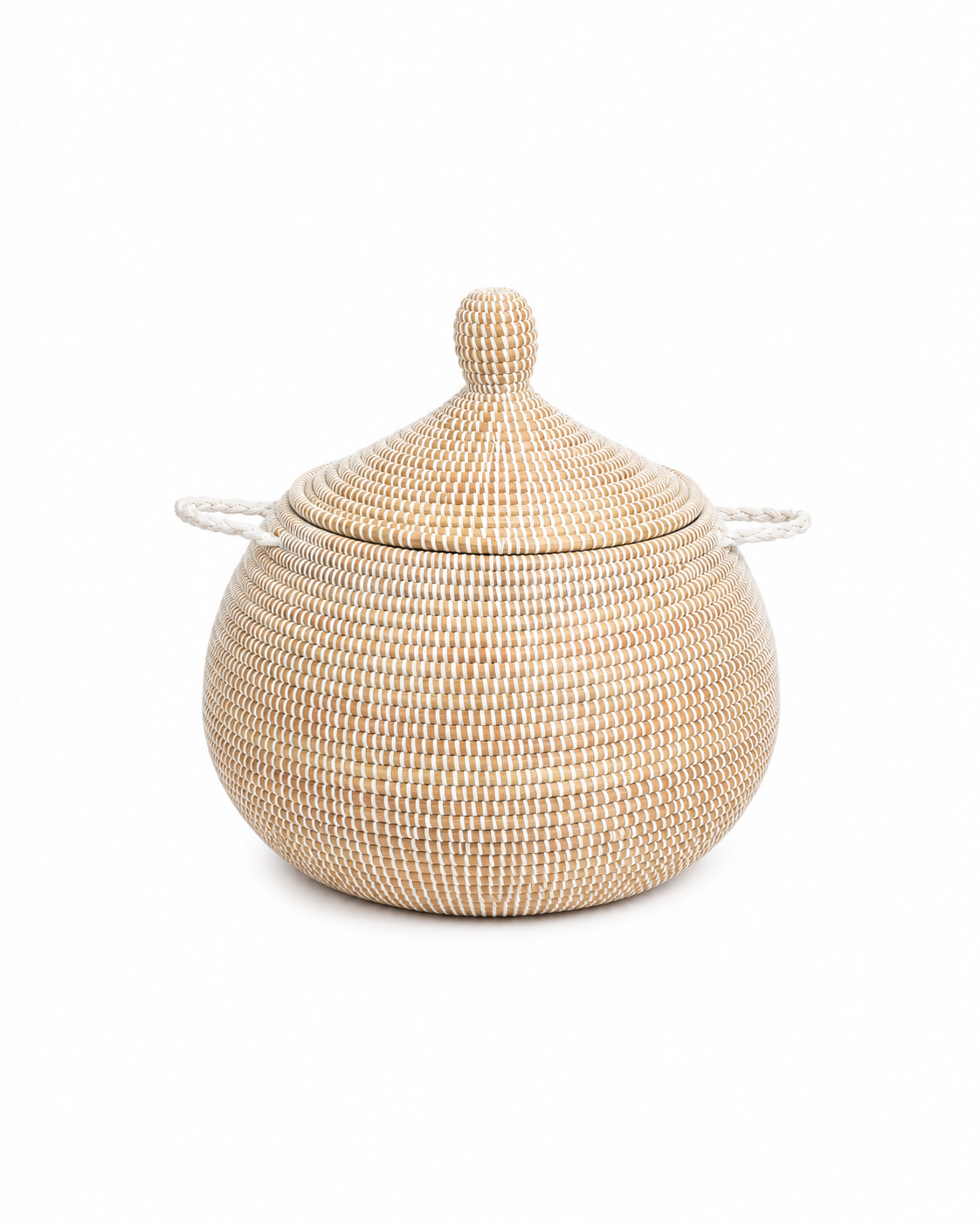 The Sanaa Handwoven Table Basket | Natural Lidded Statement Basket — Made in Senegal