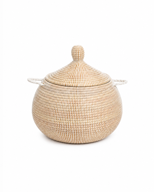 The Sanaa Handwoven Table Basket | Natural Lidded Statement Basket — Made in Senegal