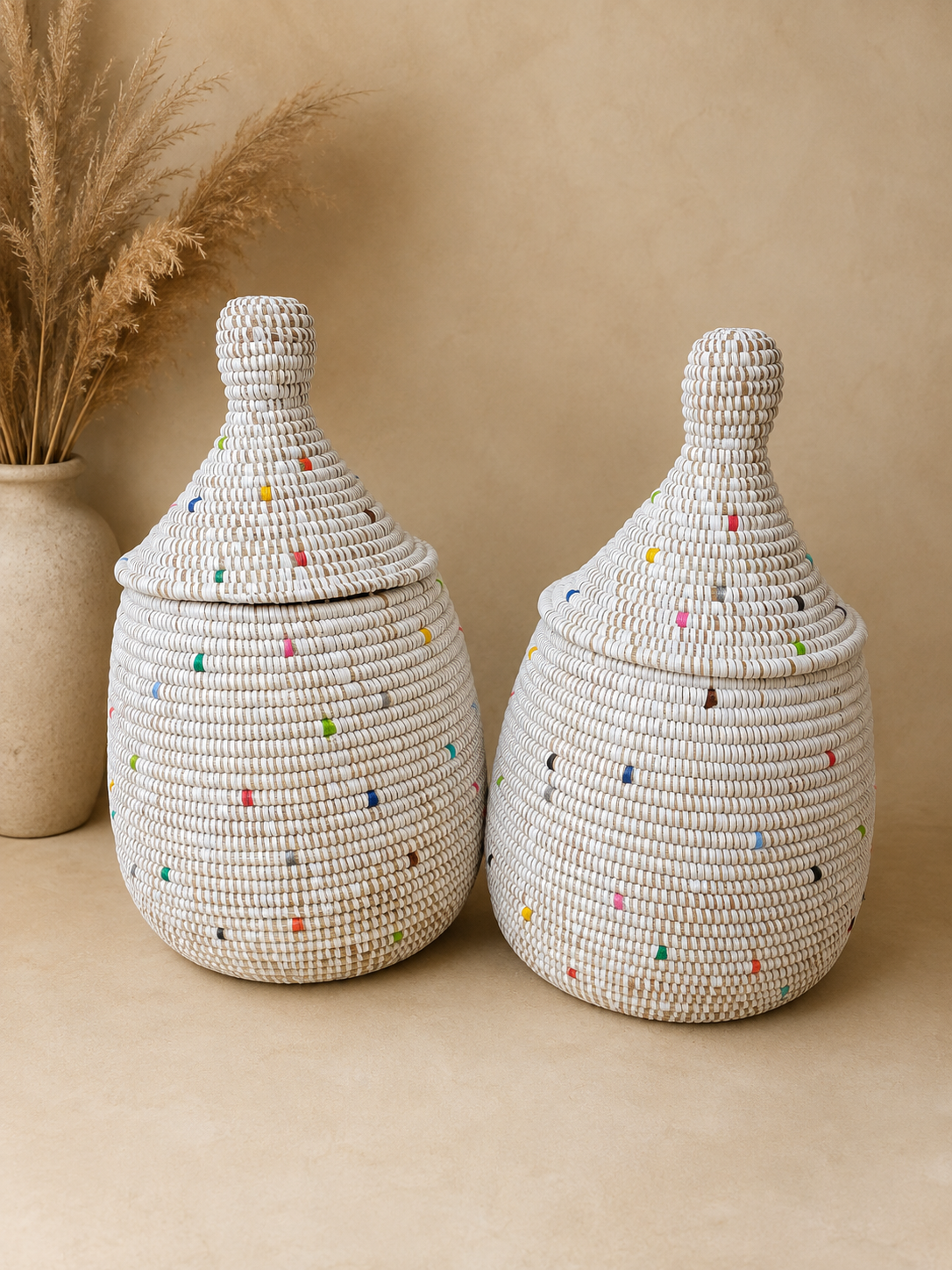 The Twin Teranga Baskets | Handwoven Lidded Basket Set — Made in Senegal