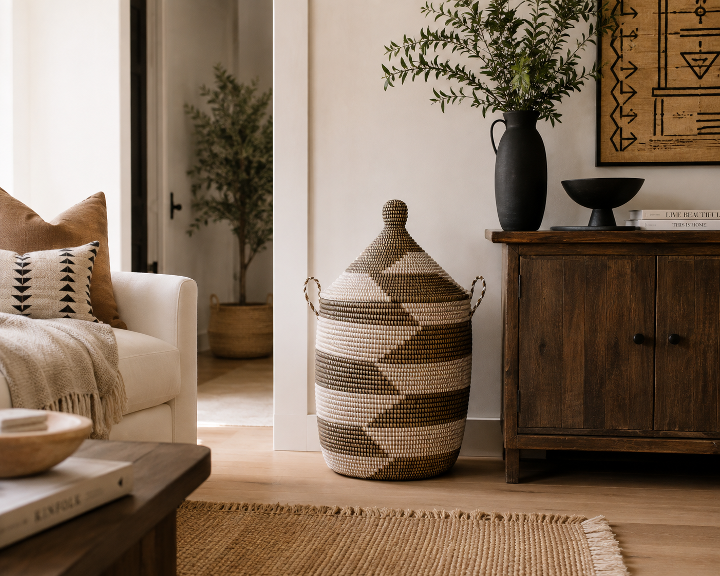 The Ndar Handwoven Basket | Medium Lidded Storage Basket — Made in Senegal