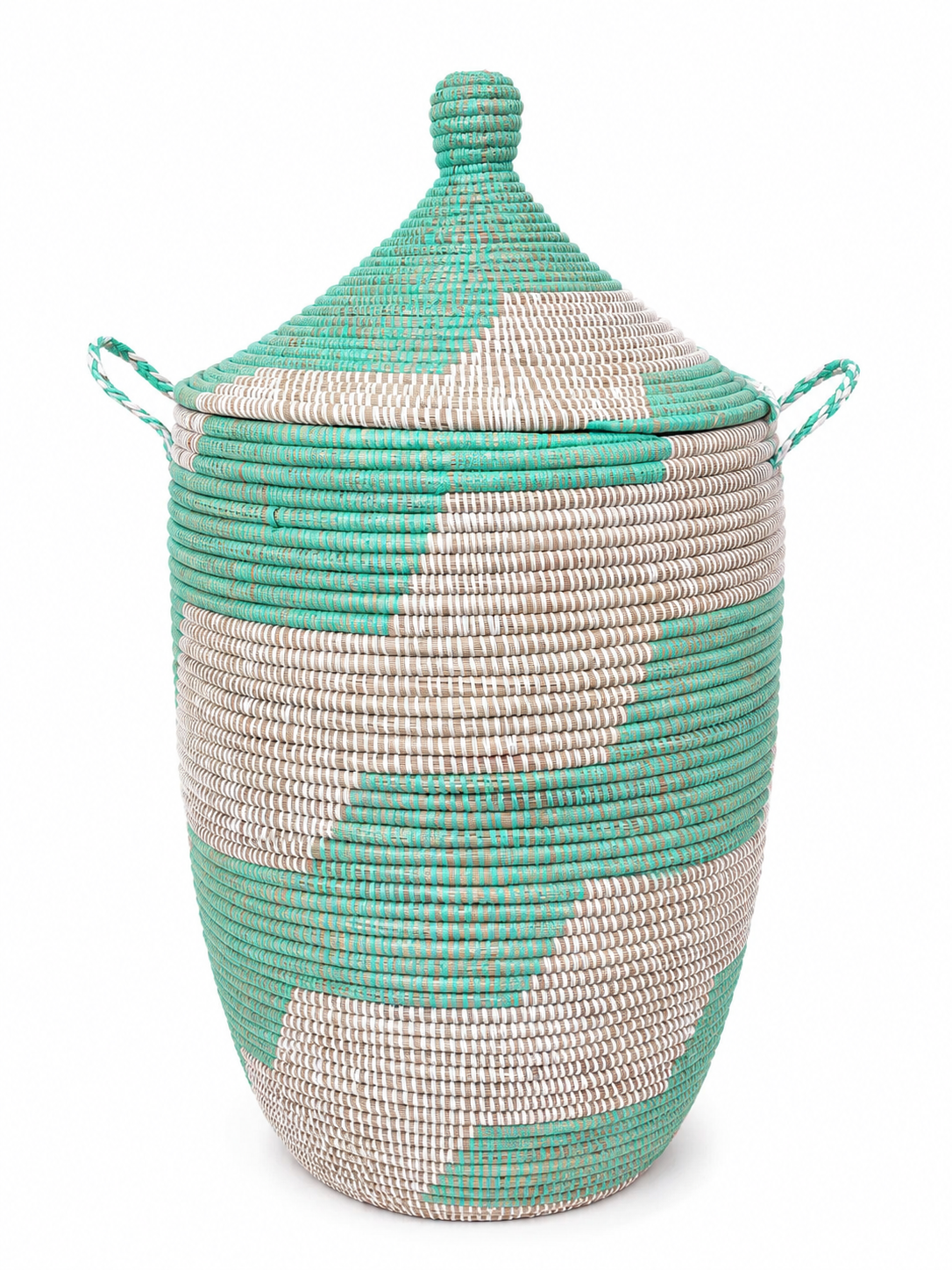 The Saly Handwoven Basket | Aqua & Natural Lidded Storage Basket | Made in Senegal