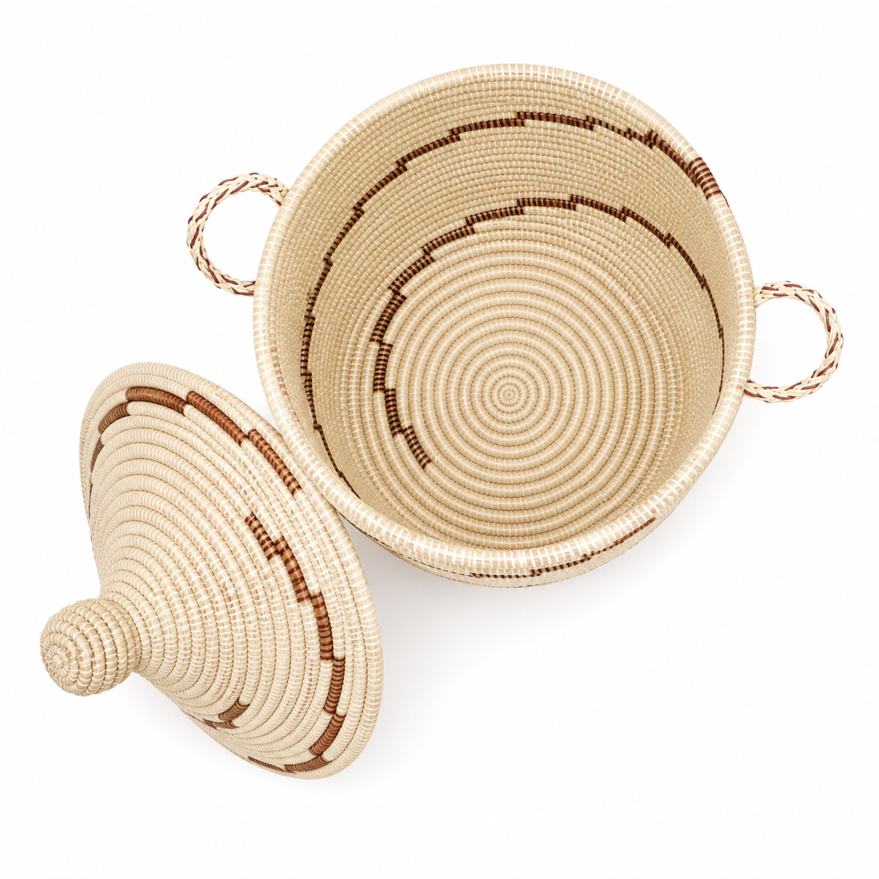 The Sira Handwoven Basket | Natural &amp; Brown Lidded Storage Basket — Made in Senegal