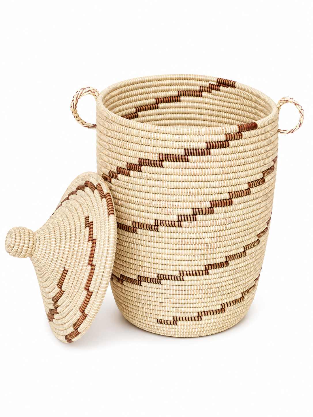 The Sira Handwoven Basket | Natural &amp; Brown Lidded Storage Basket — Made in Senegal