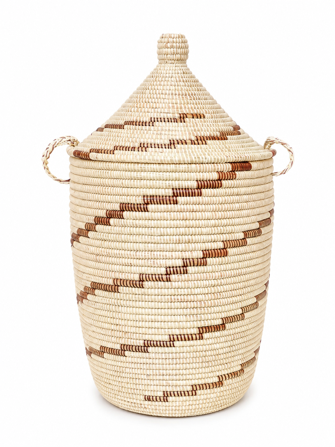 The Sira Handwoven Basket | Natural &amp; Brown Lidded Storage Basket — Made in Senegal