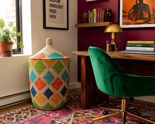 The Dakar Joy Basket | Multicolor Handwoven Lidded Basket — Made in Senegal