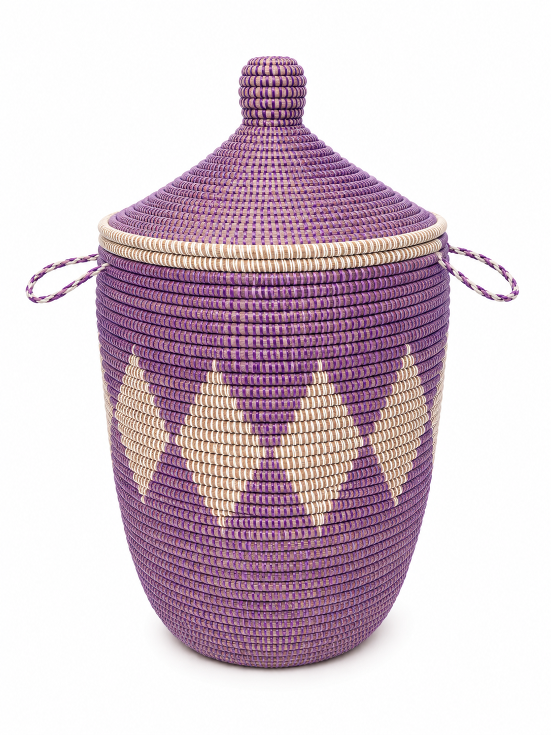 The Zayna Handwoven Basket | Purple & Natural Lidded Storage Basket — Made in Senegal