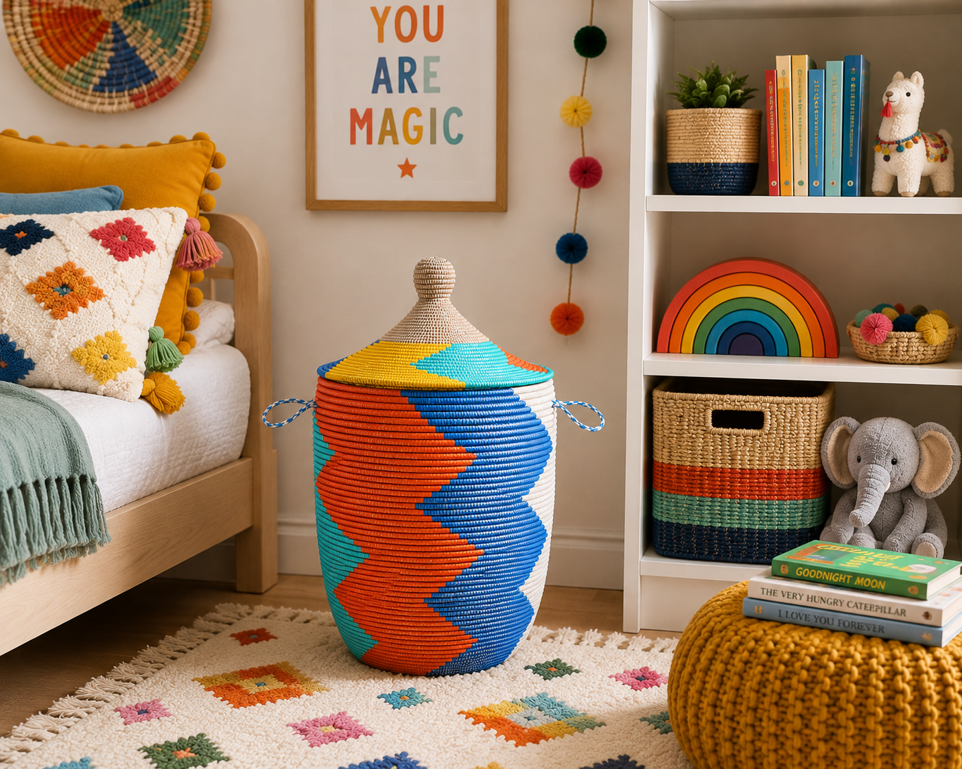 The Dakar Play Basket | Multicolor Handwoven Lidded Storage Basket — Made in Senegal