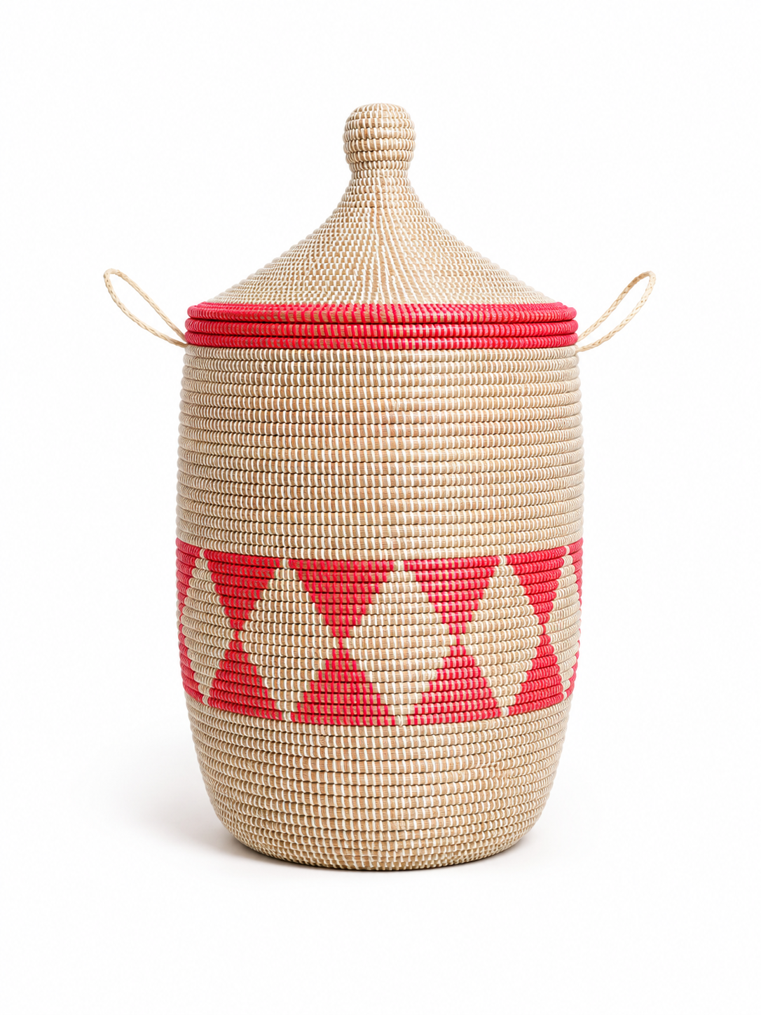 The Nia Handwoven Basket | Natural &amp; Red Lidded Storage Basket — Made in Senegal