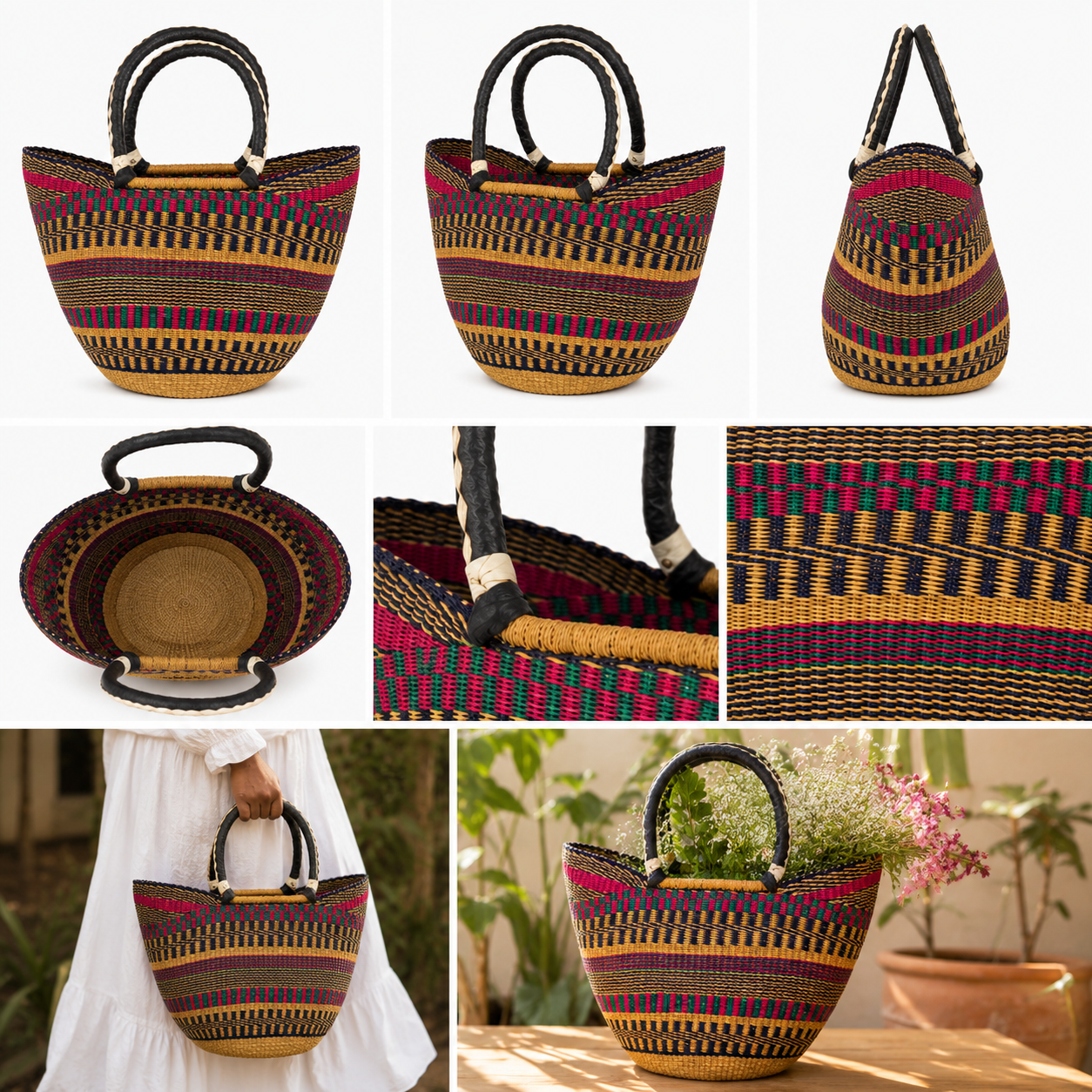 Sunset Market Tote | Colorful Handwoven Ghana Basket Tote