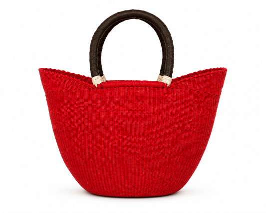 Crimson Market Tote| Handwoven Ghanaian Basket Bag