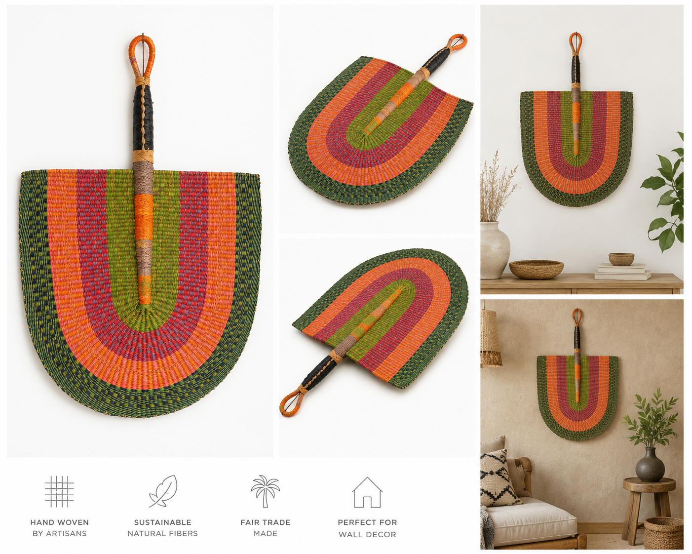 Handwoven Ghanaian Wall Fan – Sunset Kente
