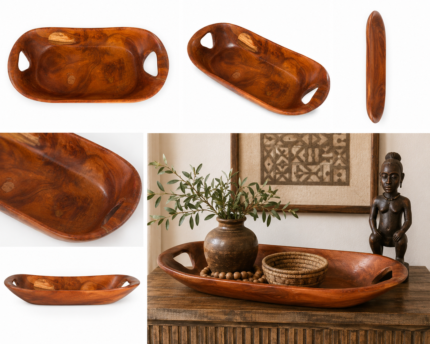 Hand-Carved Mahogany Harvest Bowl | Ghanian Artisan Home Decor