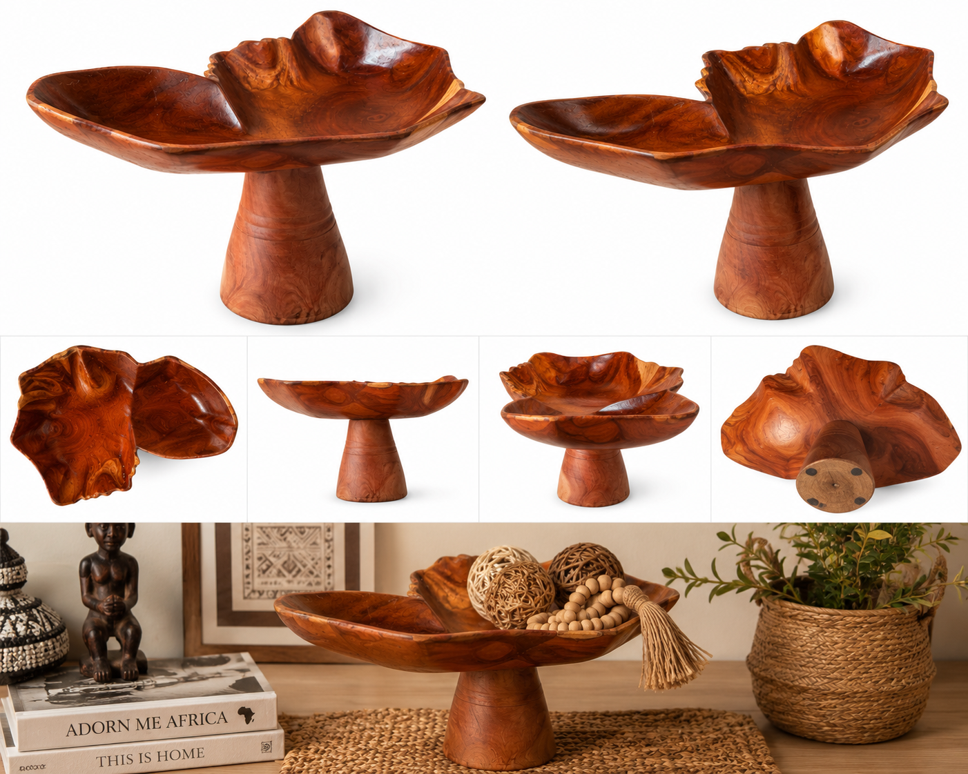 Hand-Carved Mahogany Africa Bowl