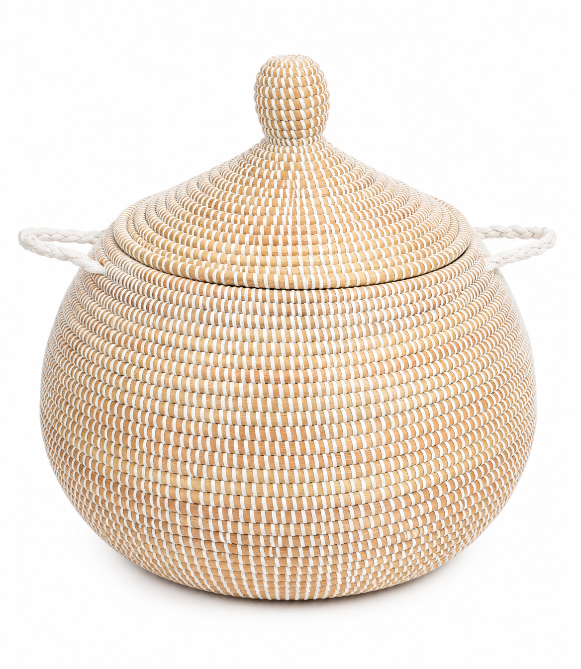 The Sanaa Handwoven Table Basket | Natural Lidded Statement Basket — Made in Senegal